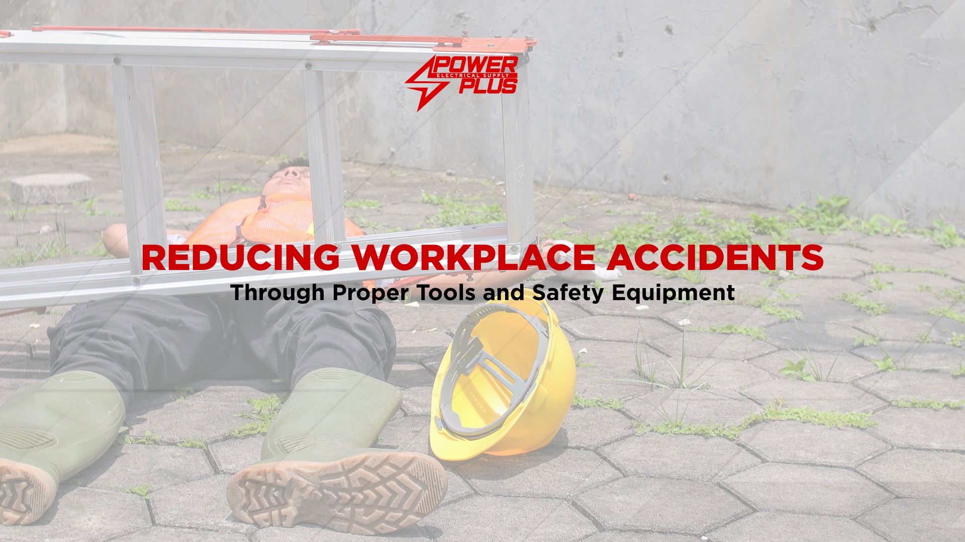 Construction worker involved in a workplace accident with ladder and safety helmet nearby, highlighting the importance of proper tools and protective equipment.
