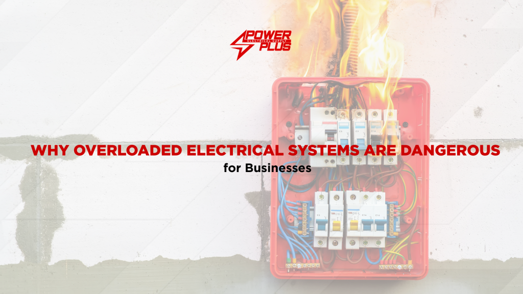 Electrical panel experiencing overheating and fire due to overloaded electrical systems in a commercial facility.