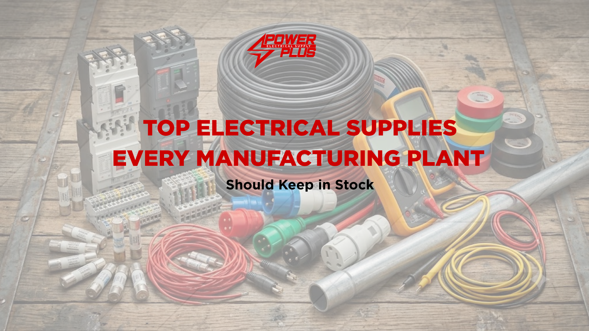 Essential industrial electrical supplies including wires, circuit breakers, cables, connectors, and electrical components for manufacturing facilities.